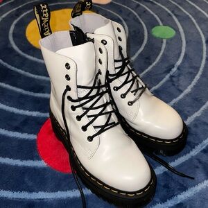 Dr. Martens Jadon White Combat Boots with Black Laces